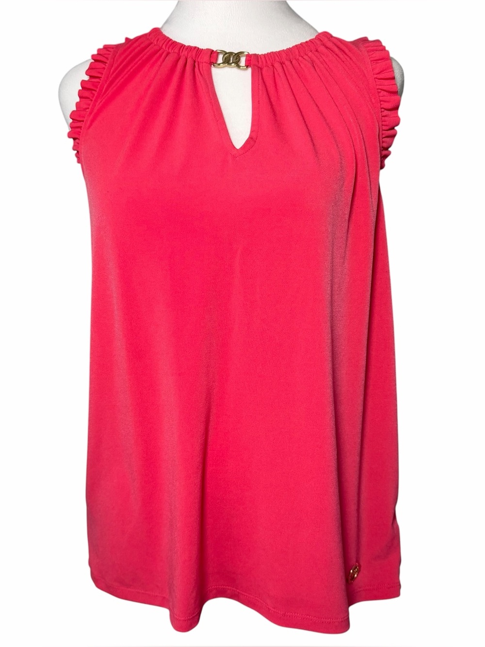 MICHAEL Michael Kors Womens Size Small Coral Pink Sleeveless Top Keyhole Ruffle